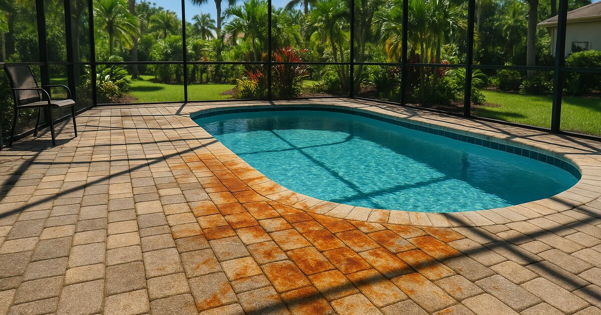 Why pool pavers turn orange or rust-colored on the Gulf Coast