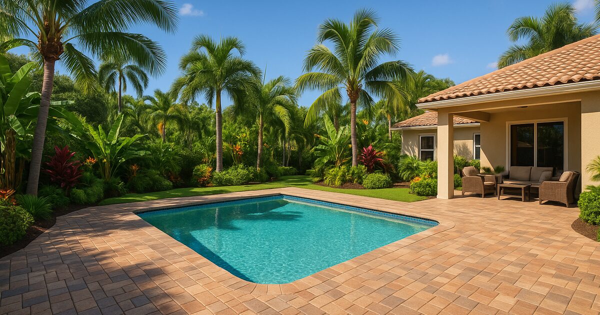 Sealed paver pool deck and patio at a Sarasota, Florida home